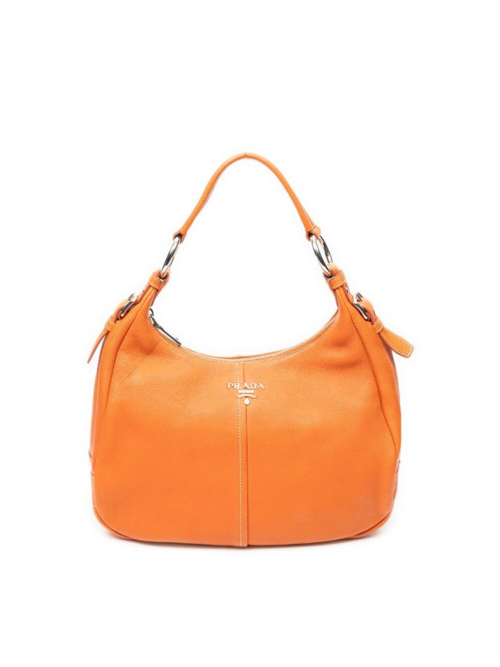 Prada Zip Hobo Orange Calfskin Leather